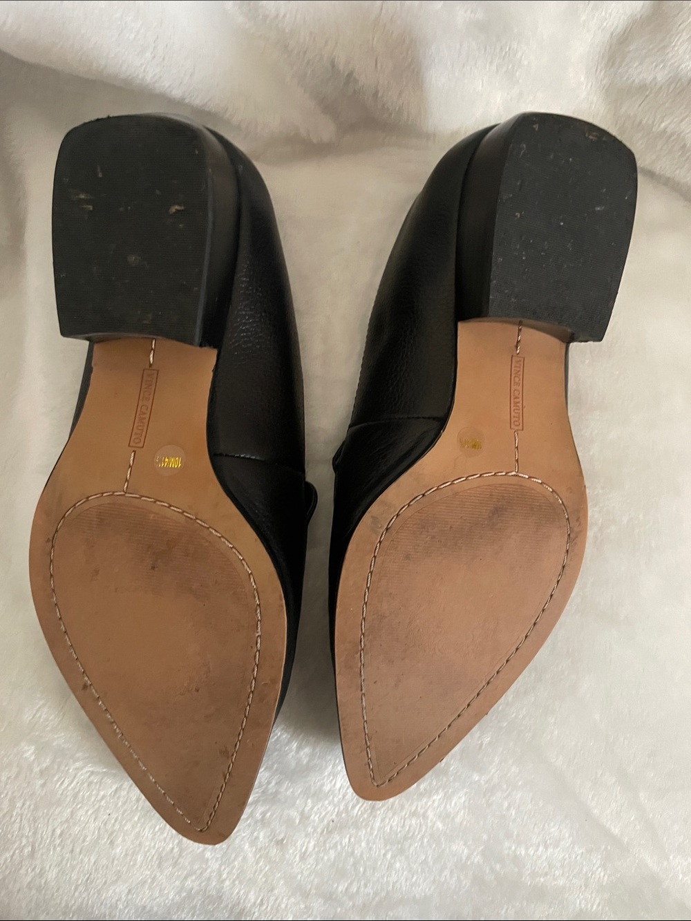 Vince Camuto Black Pointed Toe Leather Loafers with Block Heel - Picture 5 of 5
